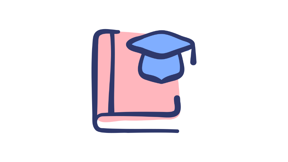 An icon of a book with a graduate’s hat